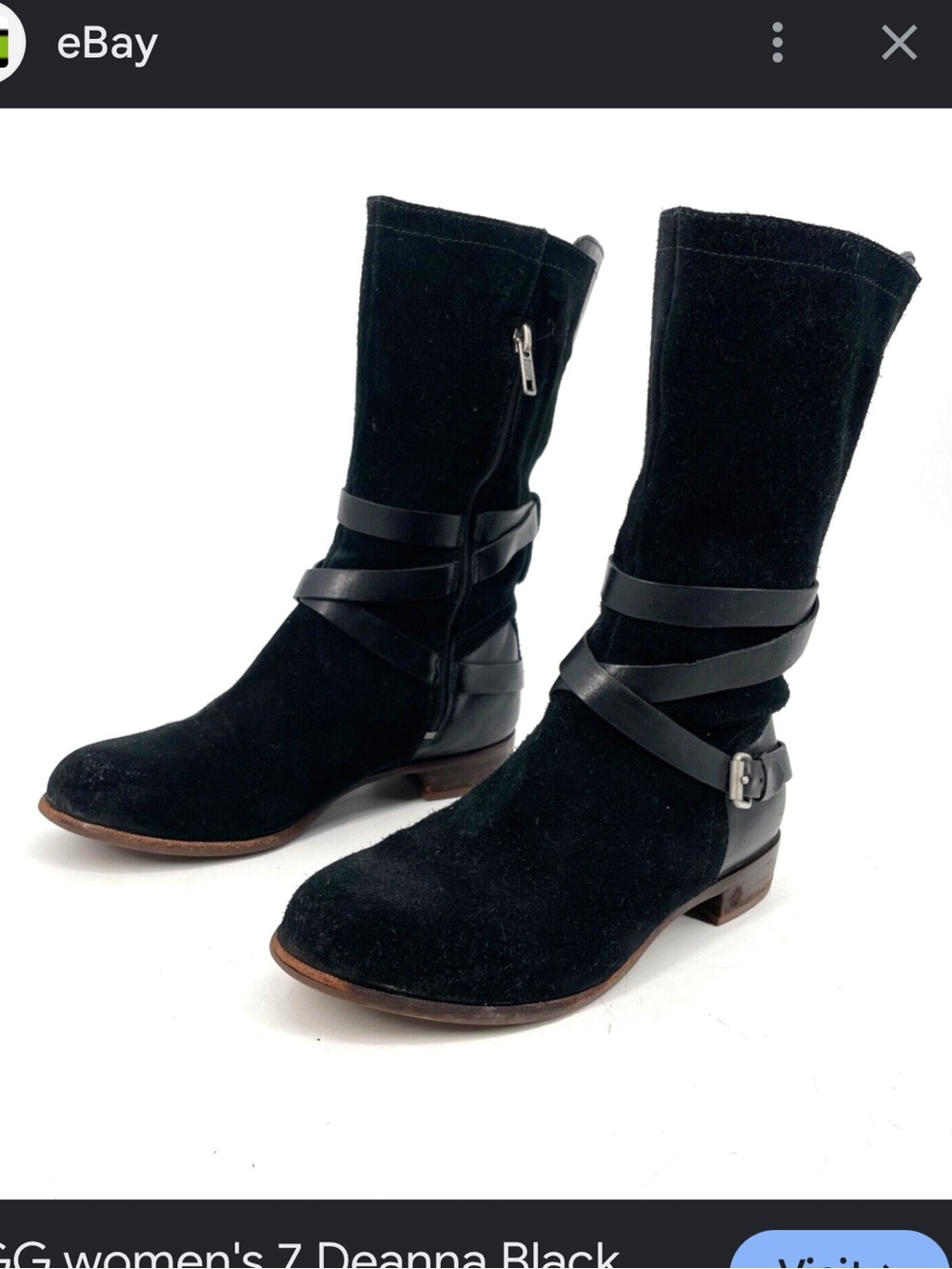 Pre-loved, UGG- Deanna Black Suede, leather mid calf boots, size 6